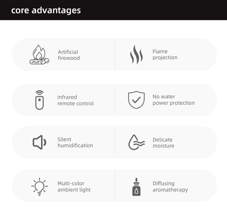 Fireplace Aroma Diffuser Creative Flame Humidifier Waterless Auto-Off Protection with Remote and Realistic Fireplace Night Light